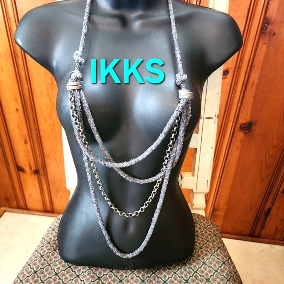 costume jewelry Jewelry - IKKS French fashion jewelry Gray glass beaded necklace chunky Gothic statement